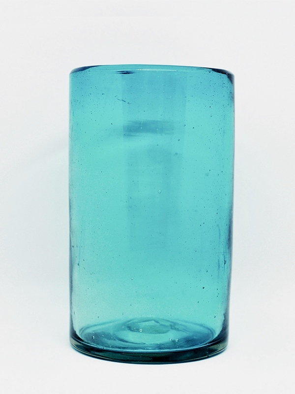 VIDRIO SOPLADO / Juego de 6 vasos grandes color azul aqua